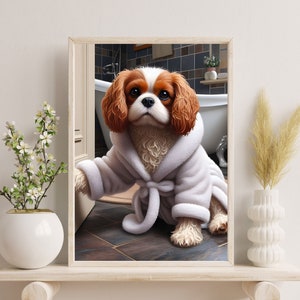 Cavalier King Charles Wall Decor | Bathroom Art Print | Cavalier Photo | Funny Bathroom Wall Decor | Dog Bath Prints | Digital Download