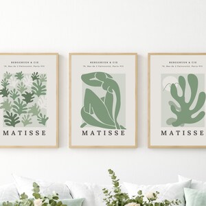 Matisse Grünes Set von 3 Drucken, Grünes Matisse Ausstellungsplakat, Wandkunst Set von 3, 3 Stück Wandkunst, Matisse Druckset, DIGITAL DOWNLOAD