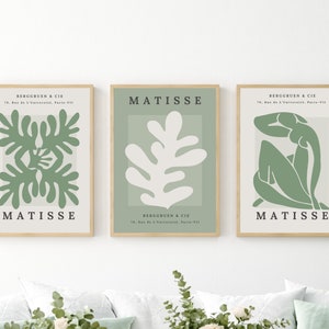 Matisse Green Set of 3 Print, Green Matisse Exhibition Poster, Wall Art Set of 3, 3 Piece Wall Art, Matisse Print Set of 3, Digital Download