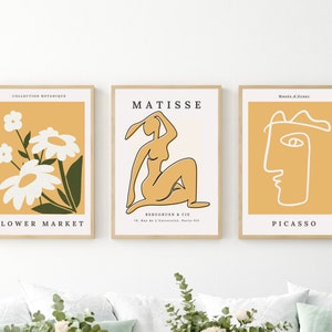 Matisse Set of 3 Prints, Pablo Picasso Exhibition Poster, Wall Art Set of 3, 3 Piece Wall Art, Flower Market Print Set, Pablo Picasso Poster