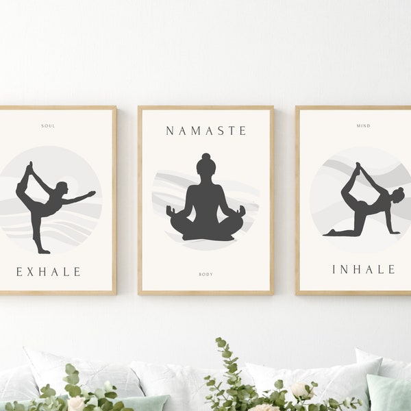 Yoga Wanddekor, Yoga Poster, 3er Set druckbare Poster, Yoga Pose Digitaldruck, Yoga Posen Wandkunst, Yoga Asana Linie Kunst, digitaler Download