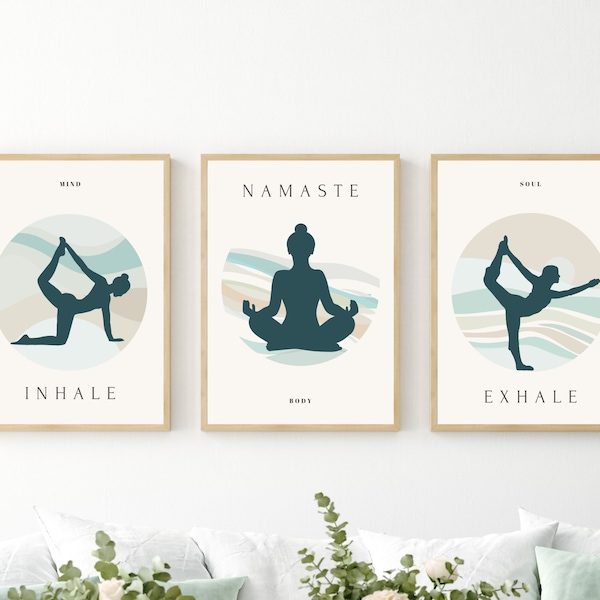 Yoga Wall Decor, Yoga Poster, Set of 3 Printable Poster, Yoga Pose Digital Print, Yoga Poses Wall Art, Yoga Asana Line Art