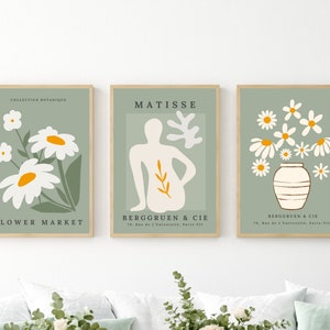 Grüner 3er-Set Drucke, Grünes Matisse Poster, 3er Set Grüne Galerie Wandkunst, Matisse Poster Set, Blumenmarkt Poster Set, Moderne Wandkunst