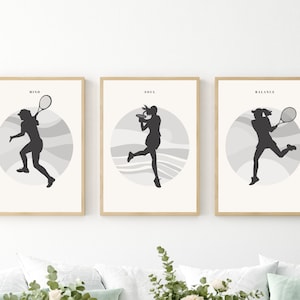 Set of 3 Tennis Poster, Tennis Wall Decor, Tennis Art Print, Tennis Court Decor, Tennis Pose Poster, Minimalist Decor Tennis Court