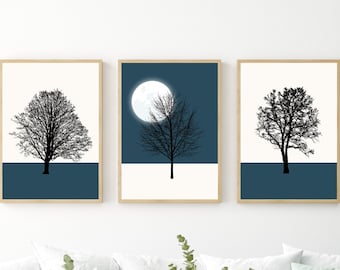 Moon & Tree Print Set: Rustic Fall Gallery Wall (Digital Download)