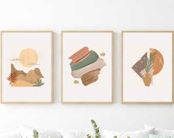 Boho Gallery Wall Art Set, Neutral Abstract Prints (Digital Download)