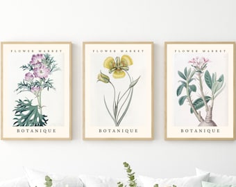 Set of 3 Flower Market Prints, Botanical Wall Art, Gallery Wall Set, Flower Poster, Digital Download, Flower Market, Printable Wall Art Set