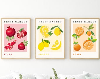 Fruit Market Poster Set: Kitchen Citrus Prints (Digital Download)