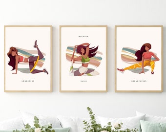 Pilates Pose Poster Set, Stretching Wall Decor (Digital Download)