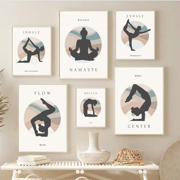 Set of 6 Yoga Wall Art, Yoga Wall Decor, Yoga Poster, Yoga Poses Digital Print, Yoga Poses Wall Art, Yoga Asana Line Art, Digital Download