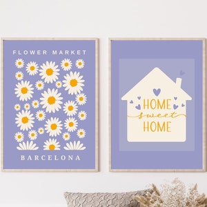 Home Sweet Home, Home Welcome Sign, Set of 2 Flower Market Prints, Flower Market, Wall Art Set of 2, Flower Market Set, Barcelona Wall Art