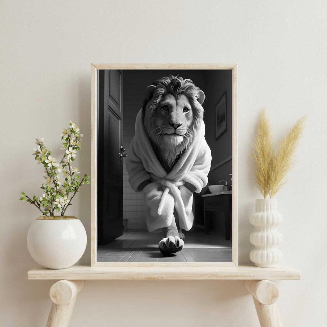 Lion Wall Art | Lion Bathroom Wall Art | Lion Bath Prints | Funny ...