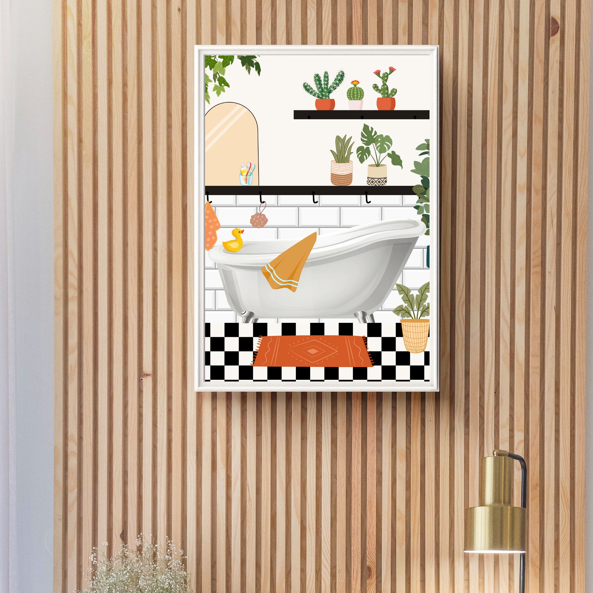 Bathroom Wall Art, Bathroom Plant Print, Retro Bathroom Wall Decor ...