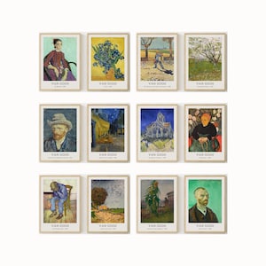 Van Gogh Print Set of 12, Van Gogh Wall Art, Van Gogh Poster Set of 12, Monet Exhibition Poster, Vintage Wall Art Set of 12,Gallery Wall Set