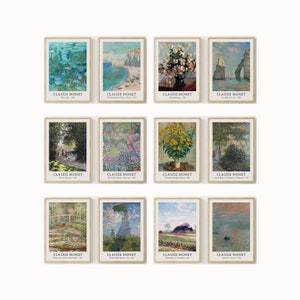 Claude Monet Print Set of 12, Monet Wall Art, Claude Monet Poster Set of 12, Monet Exhibition Poster, Vintage Wall Art Set of 12