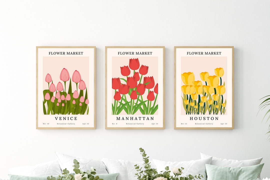 Set of 3 Flower Market Prints, Flower Market Poster, Wall Art Set of 3 ...