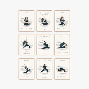 Set of 9 Yoga Poses Wall Art, Yoga Wall Decor, Yoga Poster, Yoga Digital Print, Yoga Poses Wall Art, Yoga Asana Line Art, Digital Download