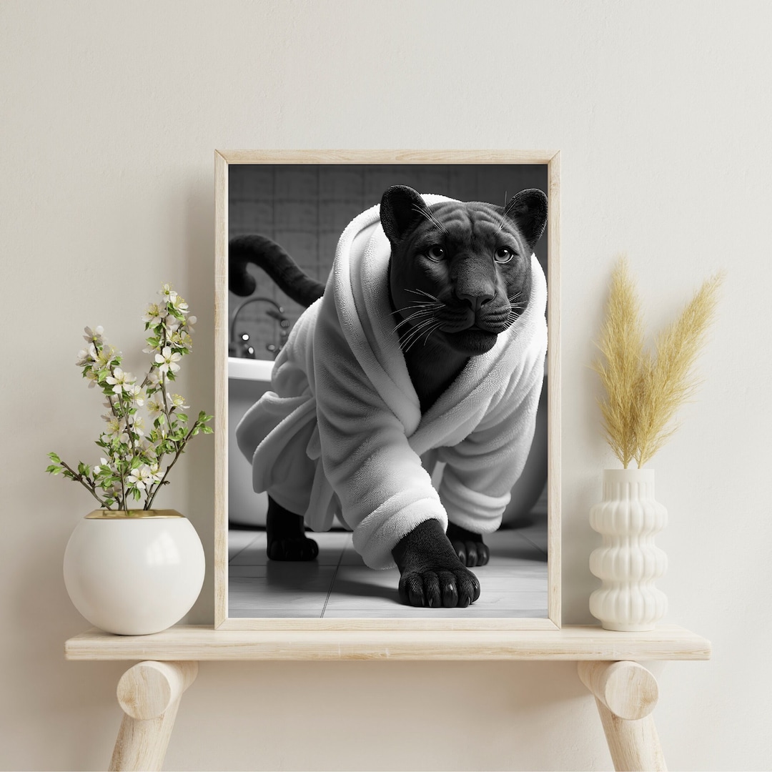 Black Panther Wall Decor Panther Bathroom Print Panther Wall Art Funny Animal Bathroom Wall