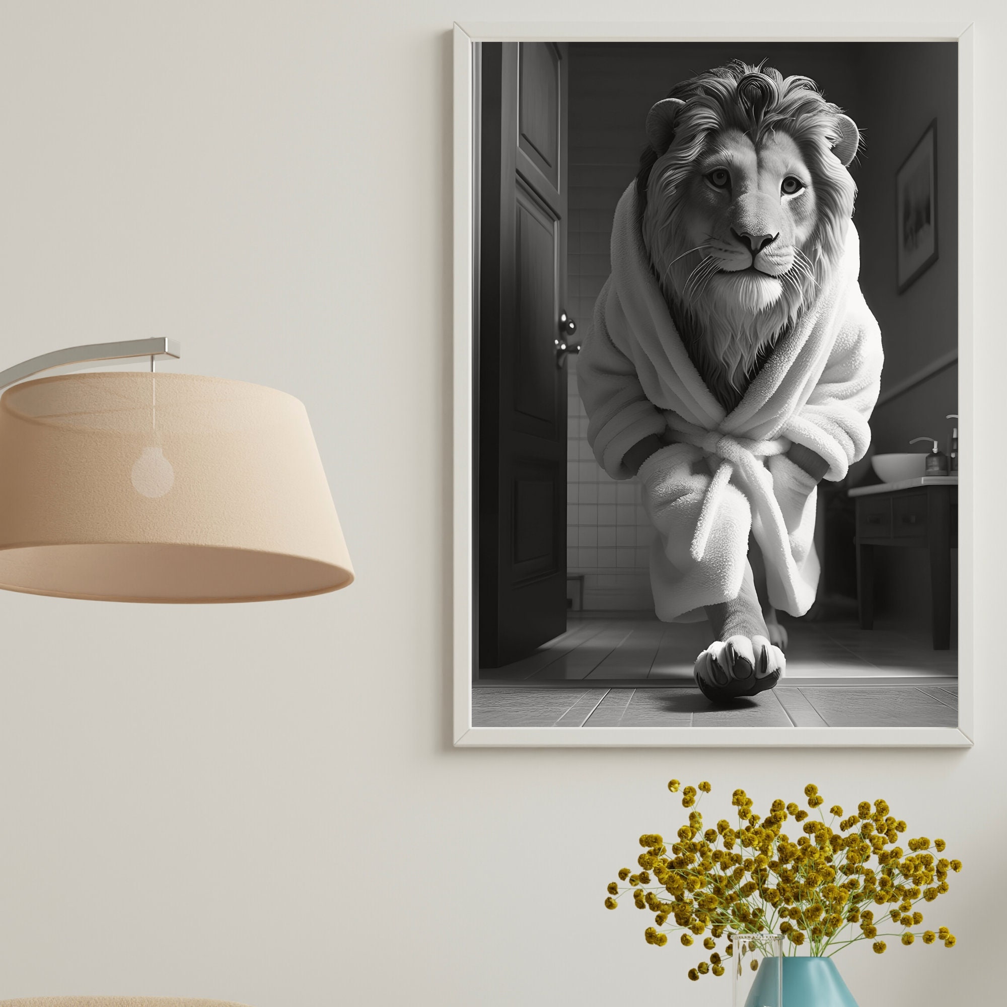 Lion Wall Art Lion Bathroom Wall Art Lion Bath Prints Funny Bathroom ...