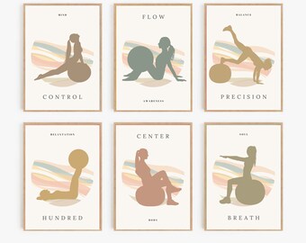 Pilates Pose Poster Set, Minimalistisches Studio Dekor (Digitaler Download)