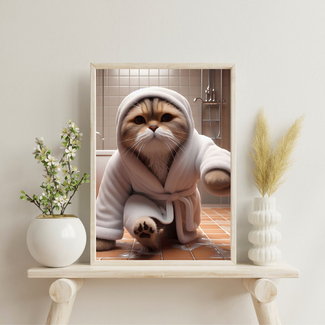 Scottish Fold Art | Cat Bathroom Art | Scottish Fold Cat Print | Funny ...