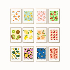 Conjunto de 35 Mercado de Frutas, Arte de Parede para Galeria de Cozinha, Arte de Parede para Imprimir na Cozinha, Pôster de Mercado de Frutas, Pôster de Mercado de Flores, Decoração de Parede de Frutas