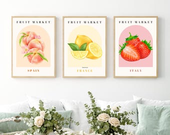 Fruit Market Poster Set: Kitchen Prints, Lemons, Oranges (Digital Download)