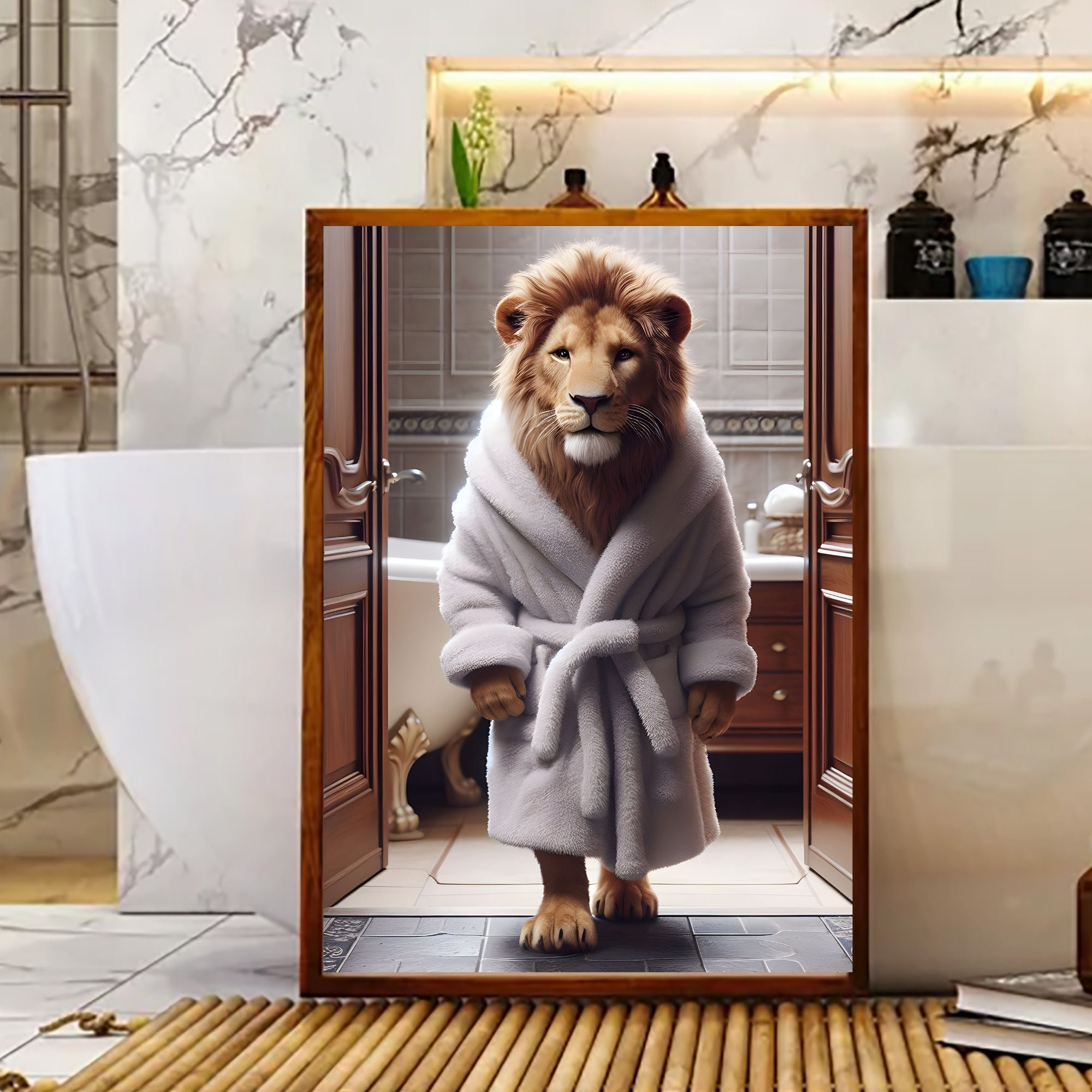 Lion Wall Art Lion Bathroom Wall Art Lion Bath Prints Funny Bathroom ...