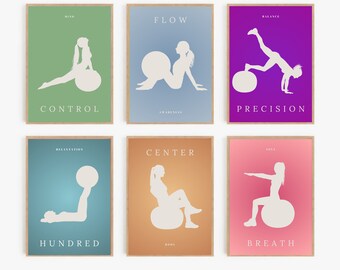 Pilates Pose Poster Set, Minimalistisches Studio Dekor (Digitaler Download)