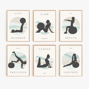 Set of 6 Pilates Poster, Pilates Wall Decor, Pilates Art Print, Pilates Studio Decor, Pilates Pose Poster, Minimalist Decor Pilates Studio