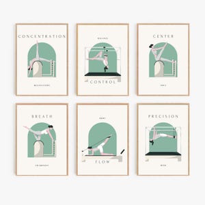 6er-Set Pilates, Pilates Studio Wanddekor, Pilates Poster, Yoga Posen Digitaldruck, Yoga Asana Line Art, Resonanz Machine Wandkunst