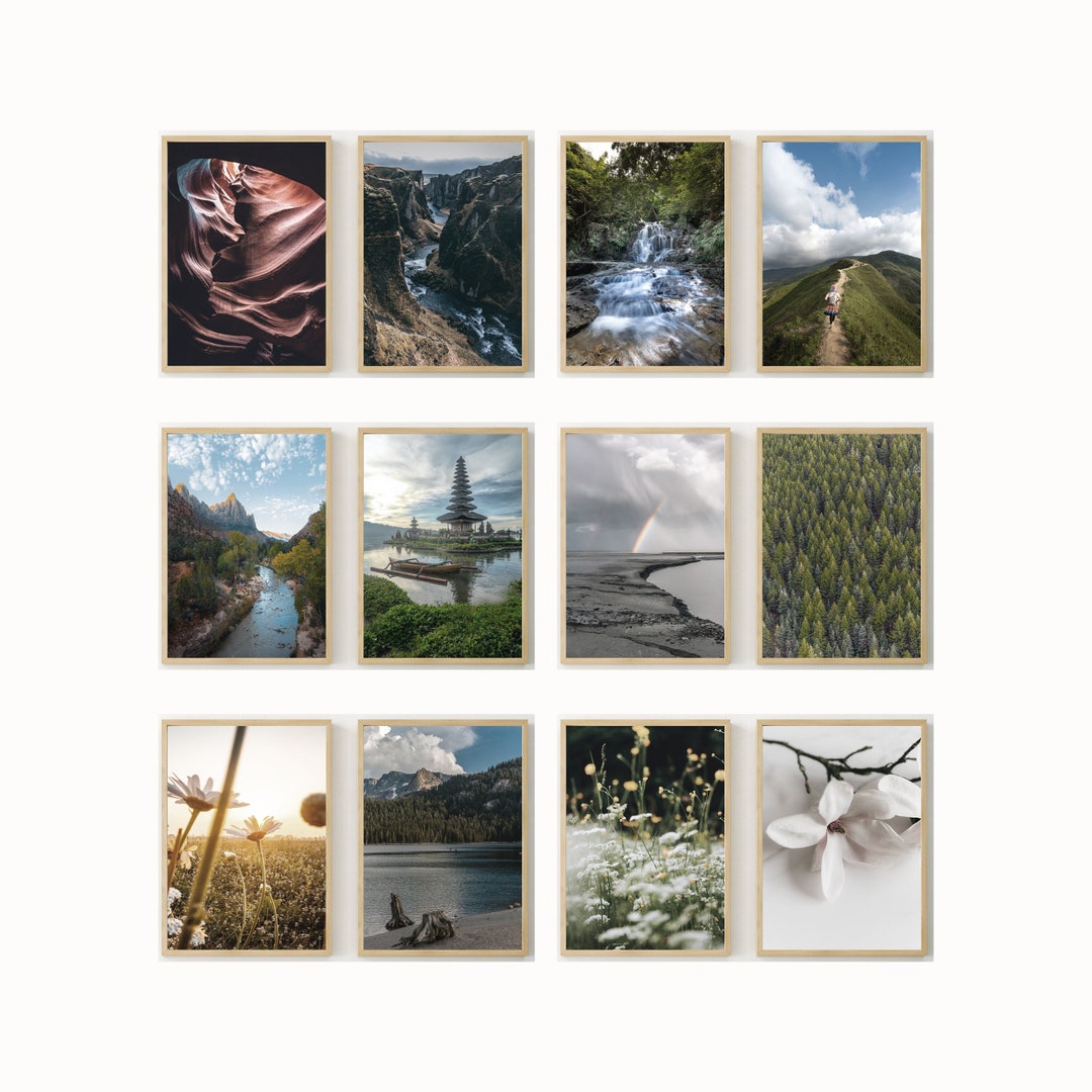 Nature Prints Wall Art Set of 12, Mountain Wall Art, River Poster
