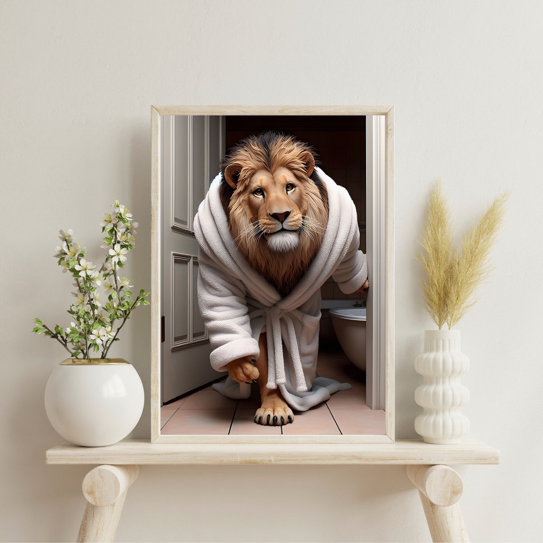Lion Wall Art | Lion Bathroom Wall Art | Lion Bath Prints | Funny ...