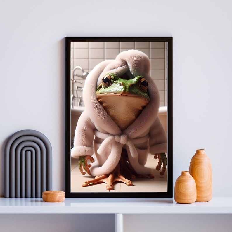 Funny Frog in Robe Bathroom Art Print (digital Download) - Etsy