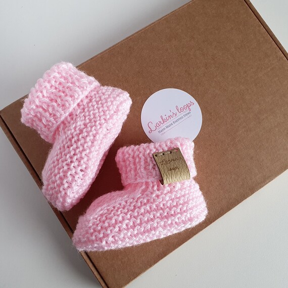 Knitted Baby Booties Pink Cot Shoes First Shoes 06 Etsy