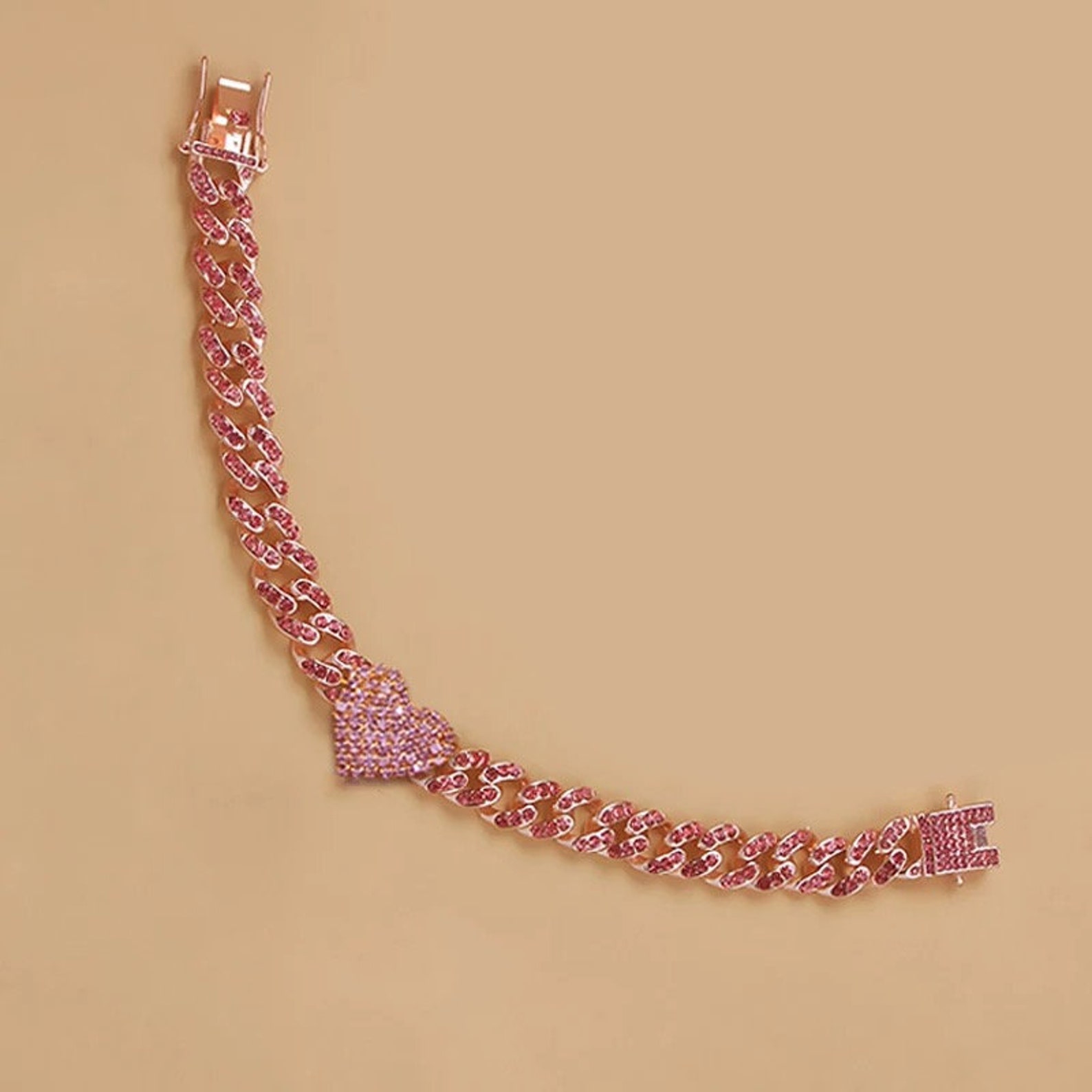 Cuban Anklet Iced Out Cubic Zirconia Heart Charm Cuban Link Etsy