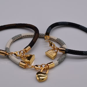 Genuine Leather Heart Lock and Purse Charm Cuff Bangle Bracelet