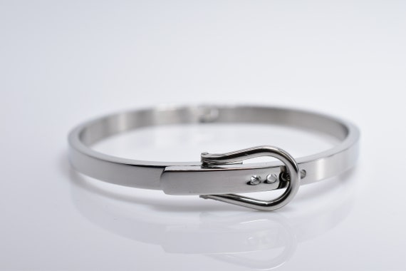 Horseshoe Belt Buckle Bangle Bracelet, Titanium Steel Equestrian Cuff