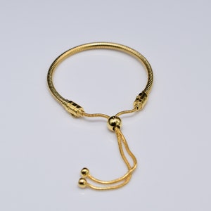 925 Sterling Silver Gold Plated Adjustable Bracelet with Cz Charms