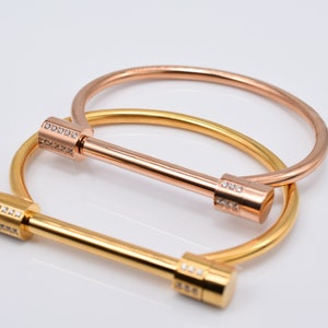 Stainless Steel Screw Horseshoe Bangle U Shaped Cuff Bracelet - Available in Gold and Rose Gold