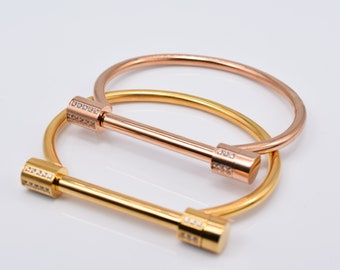 Stainless Steel Screw Horseshoe Bangle - Gold & Rose Gold