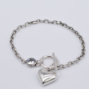 Bracciale Donna In Acciaio Titanio Oro Rosa - Ciondolo A Cuore Con Strass, Chiusura A Ginocchiera, Regalo Elegante