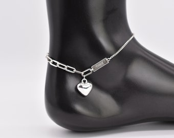 Sterling Silver Plated Lucky Girl Letter with Heart Charm Adjustable Anklet