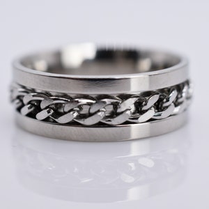 Men&#39;s Stainless Steel 8mm Spinner Ring, Silver, Gold, Black and Blue - Available Size 8 to 12