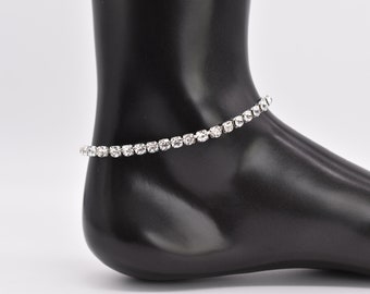 Gold and Silver Iced Out Cubic Zirconia Tennis Chain Adjustable Anklet