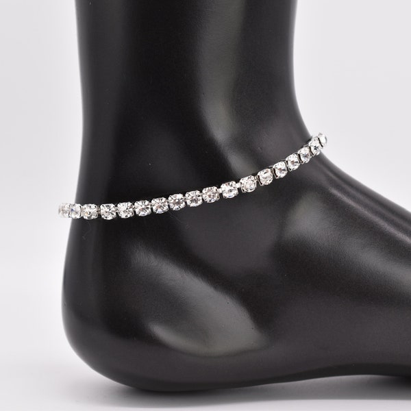 Gold and Silver Iced Out Cubic Zirconia Tennis Chain Adjustable Anklet