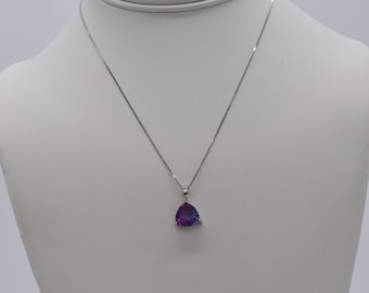 Sterling Silver Triangle Rainbow Zircon Pendant with 18 Inch Box Chain Necklace