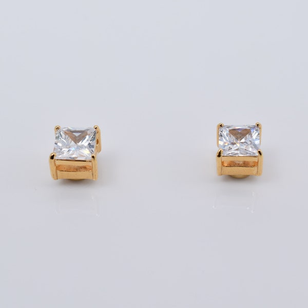 No piercing Required Goldtone with Clear Cz Square Stud Earrings - Aviailable Size 5mm - 9mm