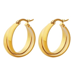 18K Gold Plated Oval Hoop Earrings, Hollow Chunky Minimalist Jewelry