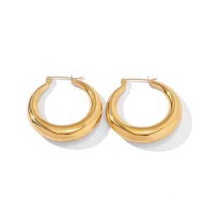 18k Gold Plated Stainless Steel Moon/Oval Shaped Hollow Hoop (1.25'') Earrings